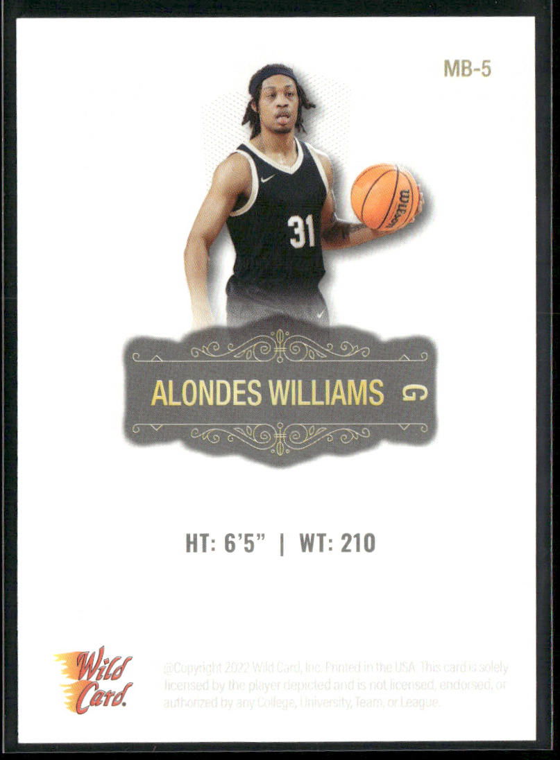 Alondes Williams 2022 Wild Card Matte White #MB-5 Wake Forest Demon Deacons