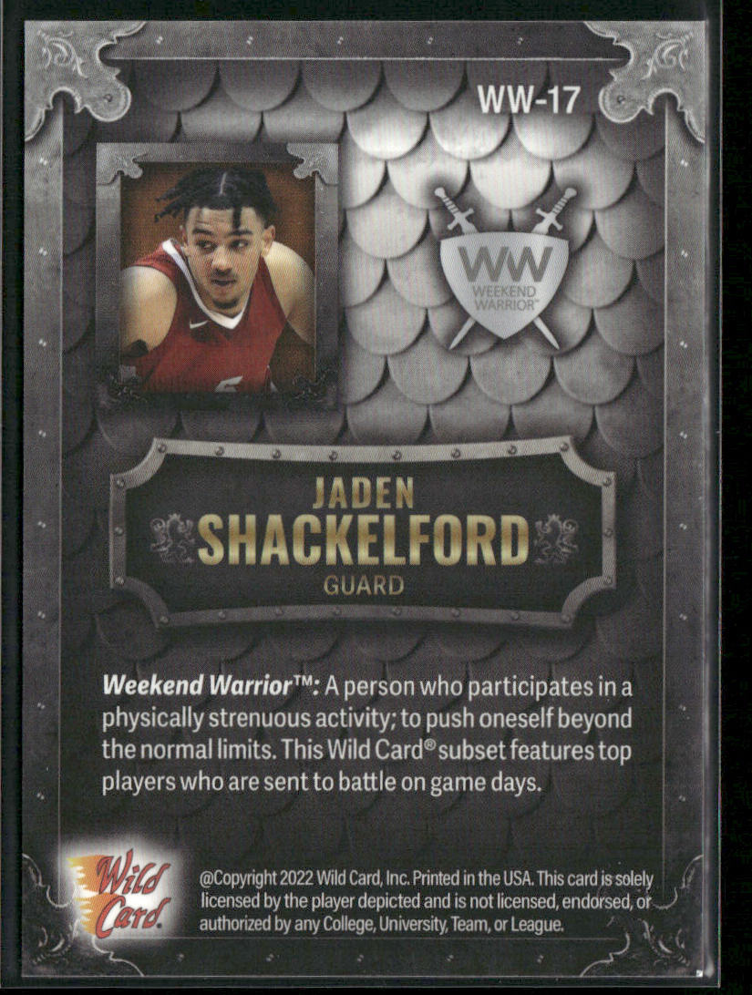 Jaden Shackelford 2022 Wild Card Matte Weekend Warrior Silver/White/Orange