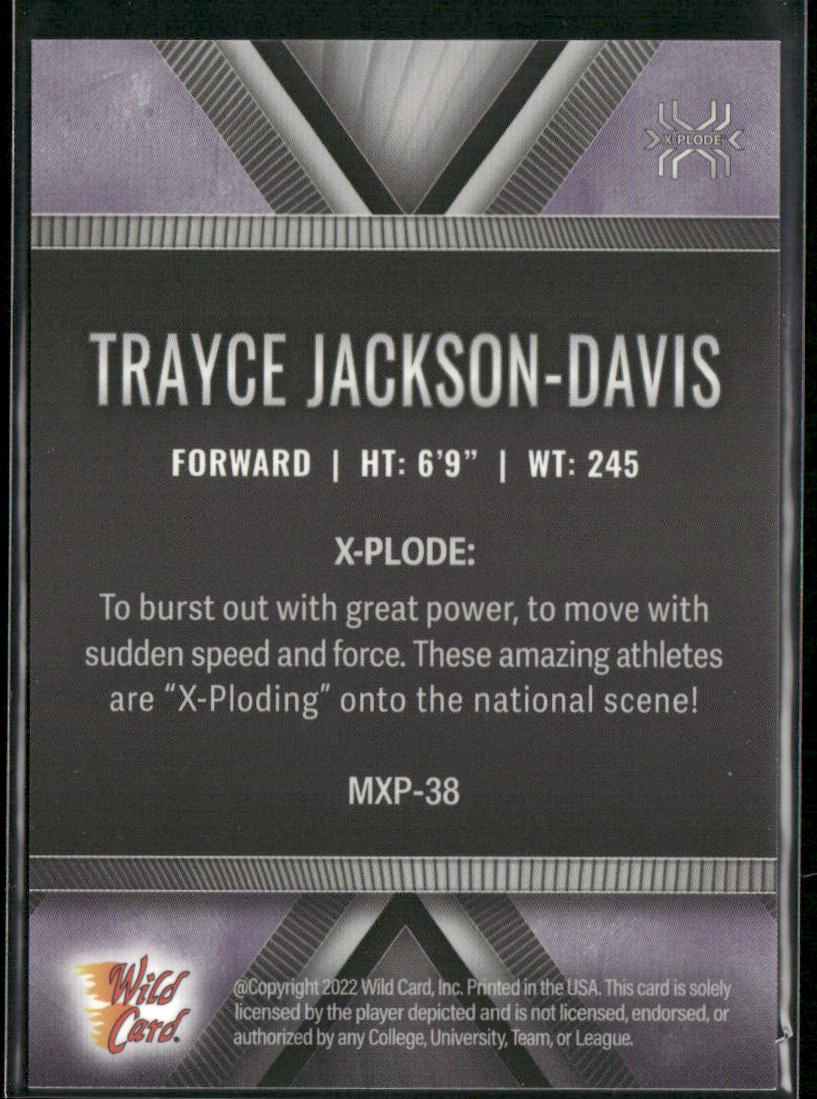 Trayce Jackson-Davis 2022 Wild Card Matte X-Plode White/Purple X #MXP-38