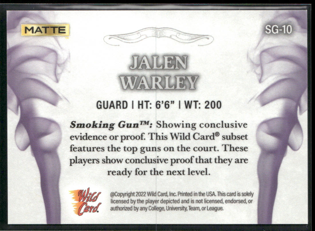 Jalen Warley 2022 Wild Card Matte Smoking Guns White/Purple #SG-10