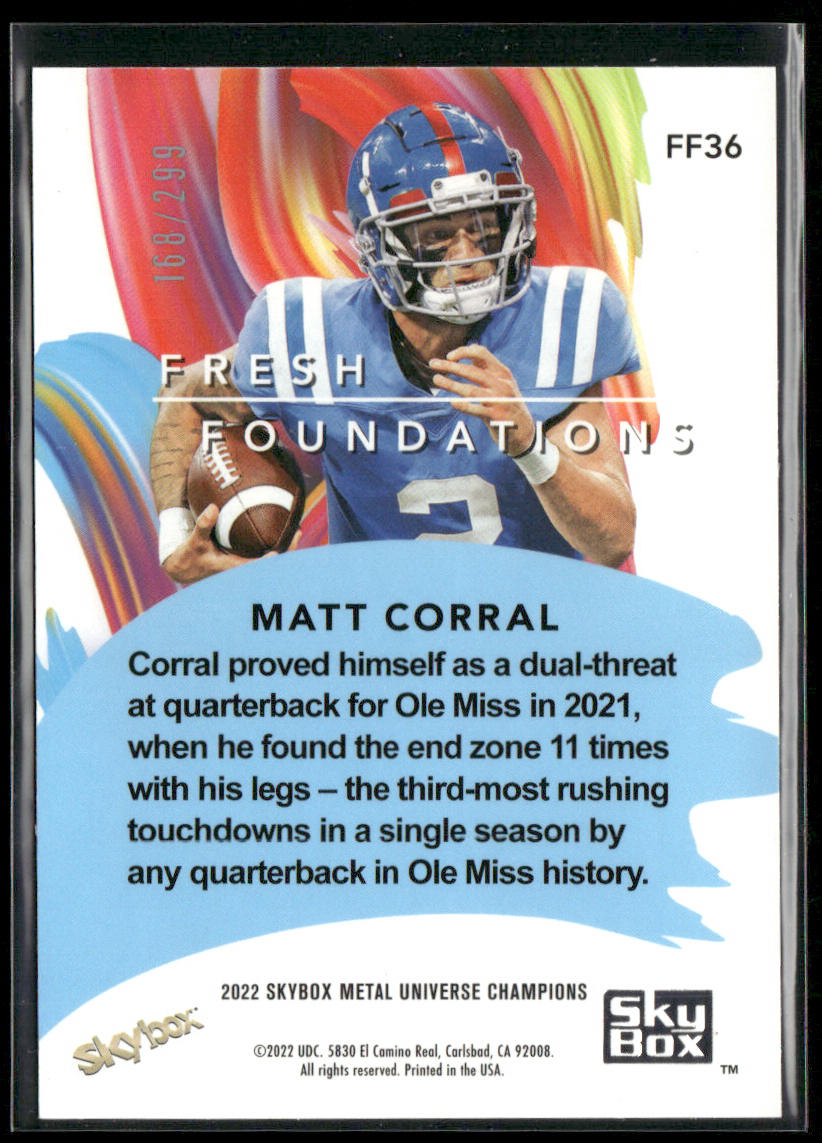 Matt Corral 2022 SkyBox Metal Universe Fresh Foundations Silver Dots #FF36 SN