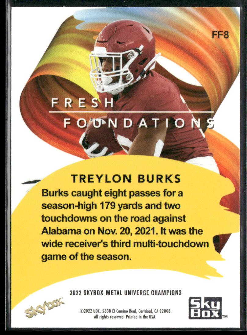 Treylon Burks 2022 SkyBox Metal Universe Champions Fresh Foundations #FF8 back