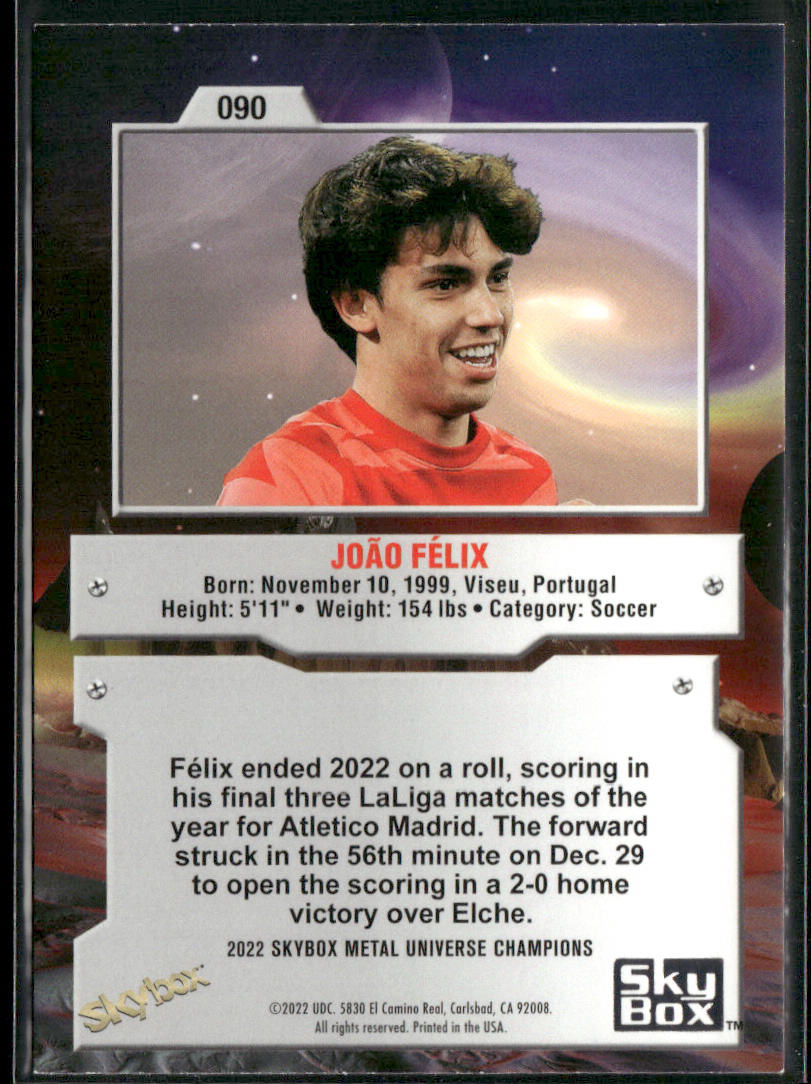 Joao Felix 2022 SkyBox Metal Universe Champions #090 back