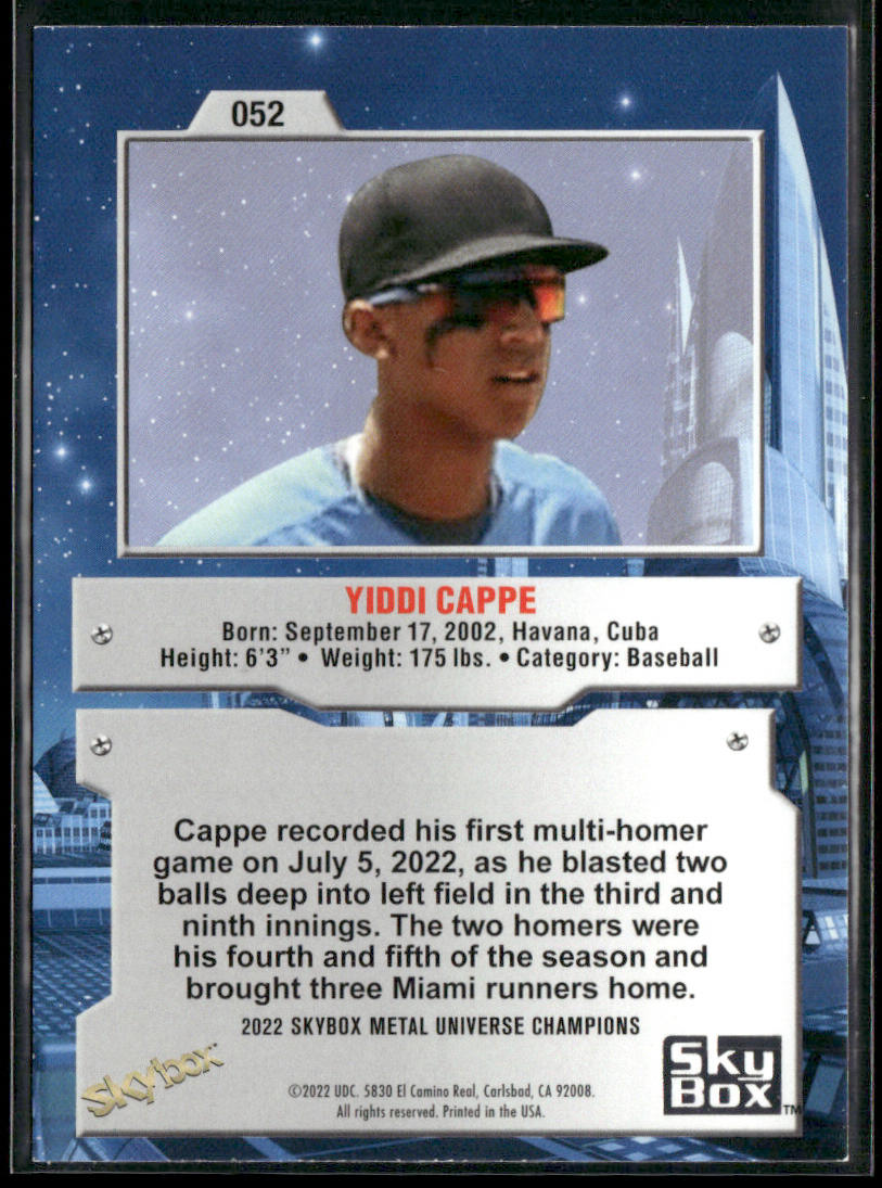 Yiddi Cappe 2022 SkyBox Metal Universe Champions #052 New York Yankees back