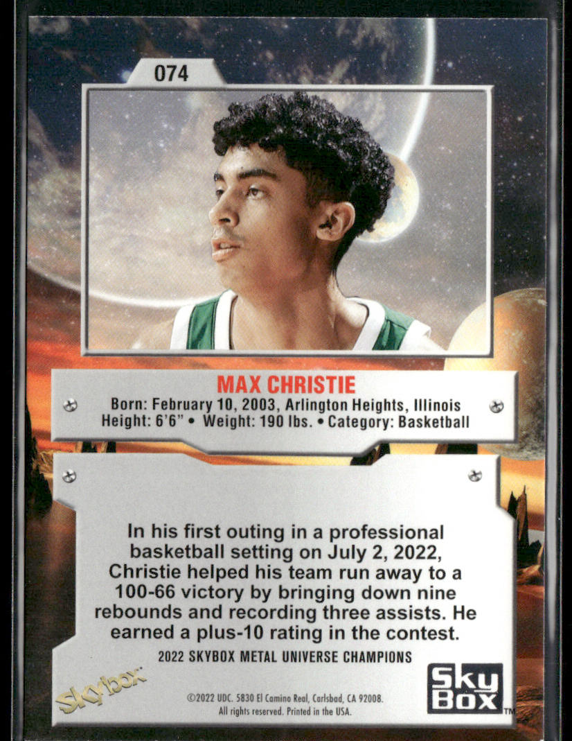 Max Christie 2022 SkyBox Metal Universe Champions #074 back
