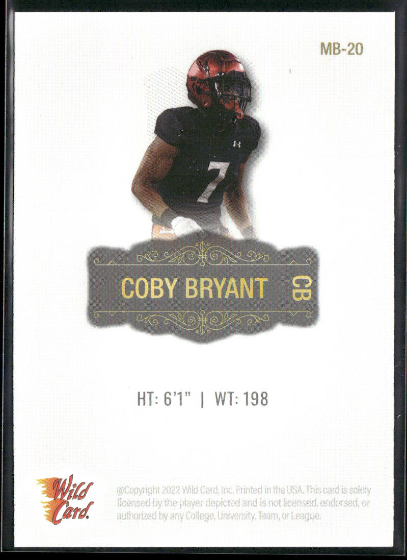 Coby Bryant 2022 Wild Card Matte White #MB-20 Cincinnati Bearcats