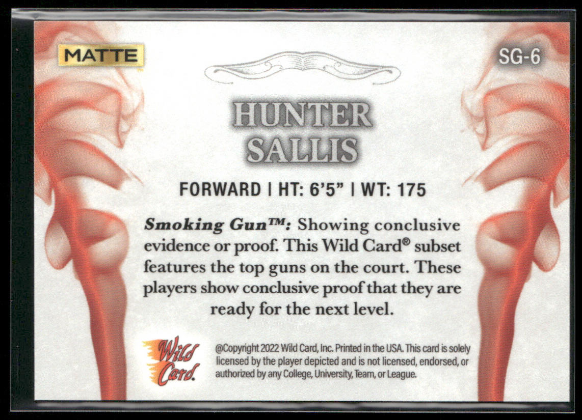 Hunter Sallis 2022 Wild Card Matte Smoking Guns White/Red #SG-6 SN