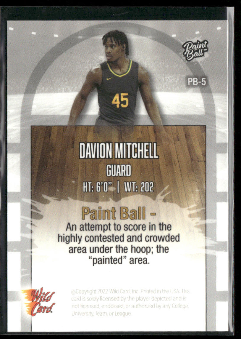 Davion Mitchell 2022 Wild Card Matte PaintBall White/Blue Splotch #PB-5 SN