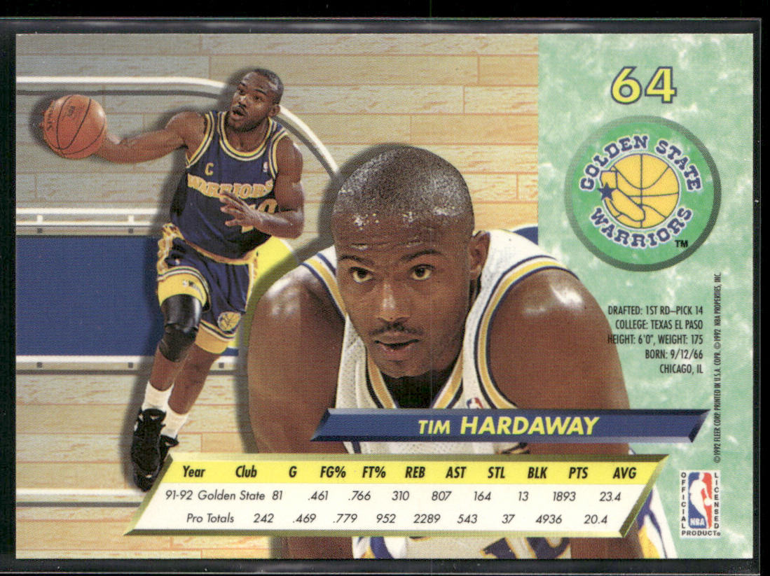Tim Hardaway 1992-93 Ultra #64 Golden State Warriors back