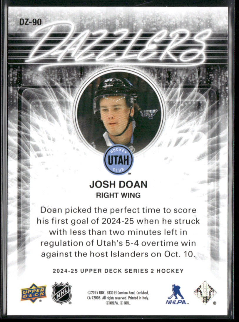 Josh Doan 2024-25 Upper Deck Dazzlers Orange #DZ-90 Utah Hockey Club back