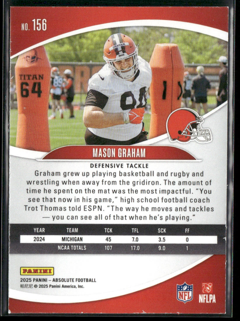 Mason Graham 2025 Panini Absolute Retail #156 RC Cleveland Browns back