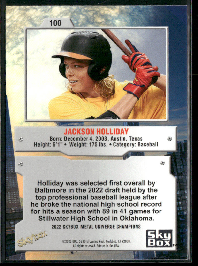 Jackson Holliday 2022 SkyBox Metal Universe Champions Aqua #100