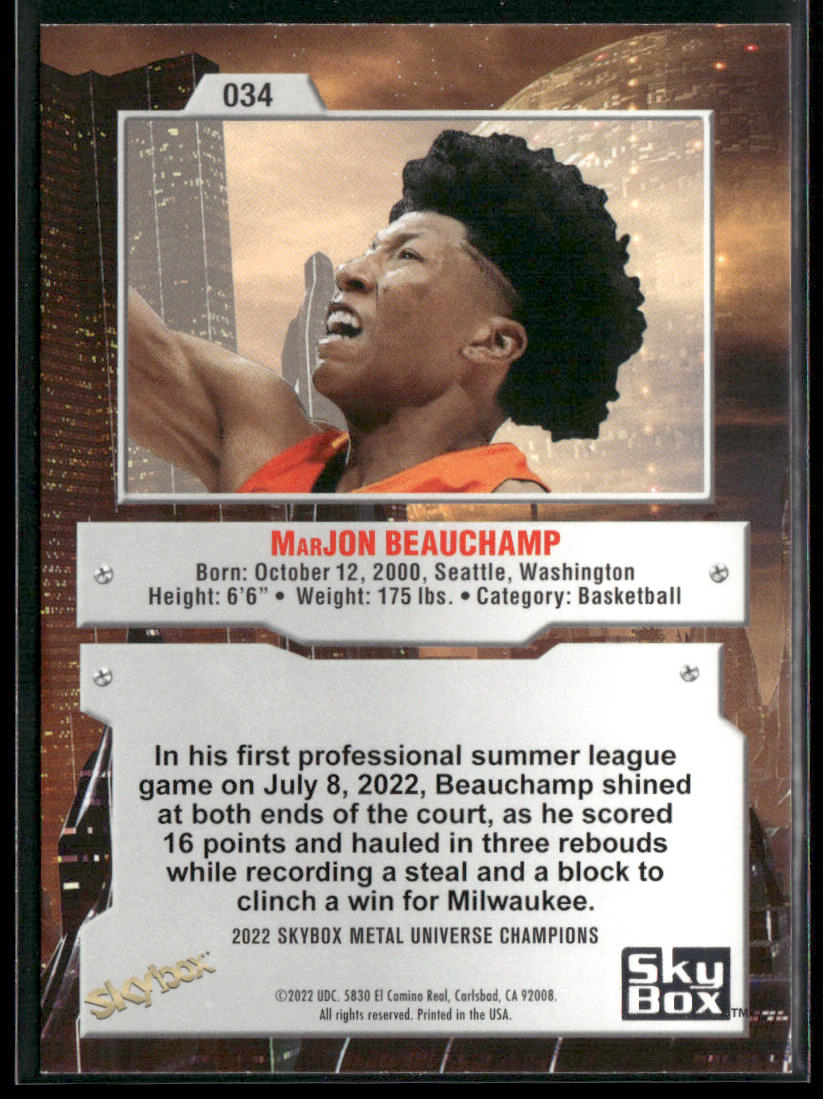 Marjon Beauchamp 2022 SkyBox Metal Universe Champions #034 back