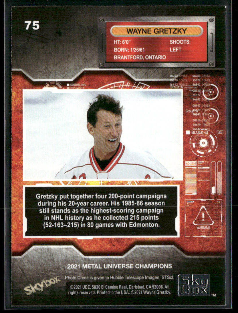 Wayne Gretzky 2021 SkyBox Metal Universe Champions #75 back