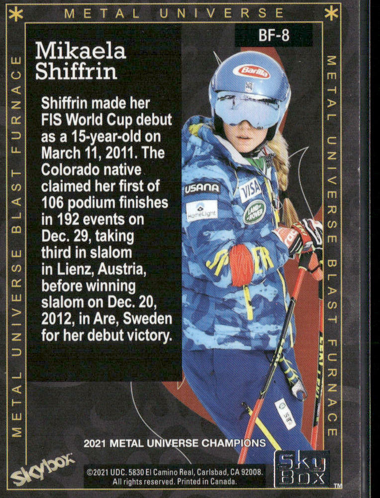 Mikaela Shiffrin 2021 SkyBox Metal Universe Champions Blast Furnace #BF-8