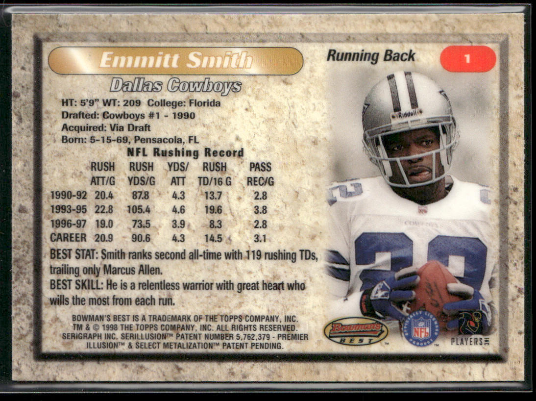 Emmitt Smith 1998 Bowman's Best #1 Dallas Cowboys