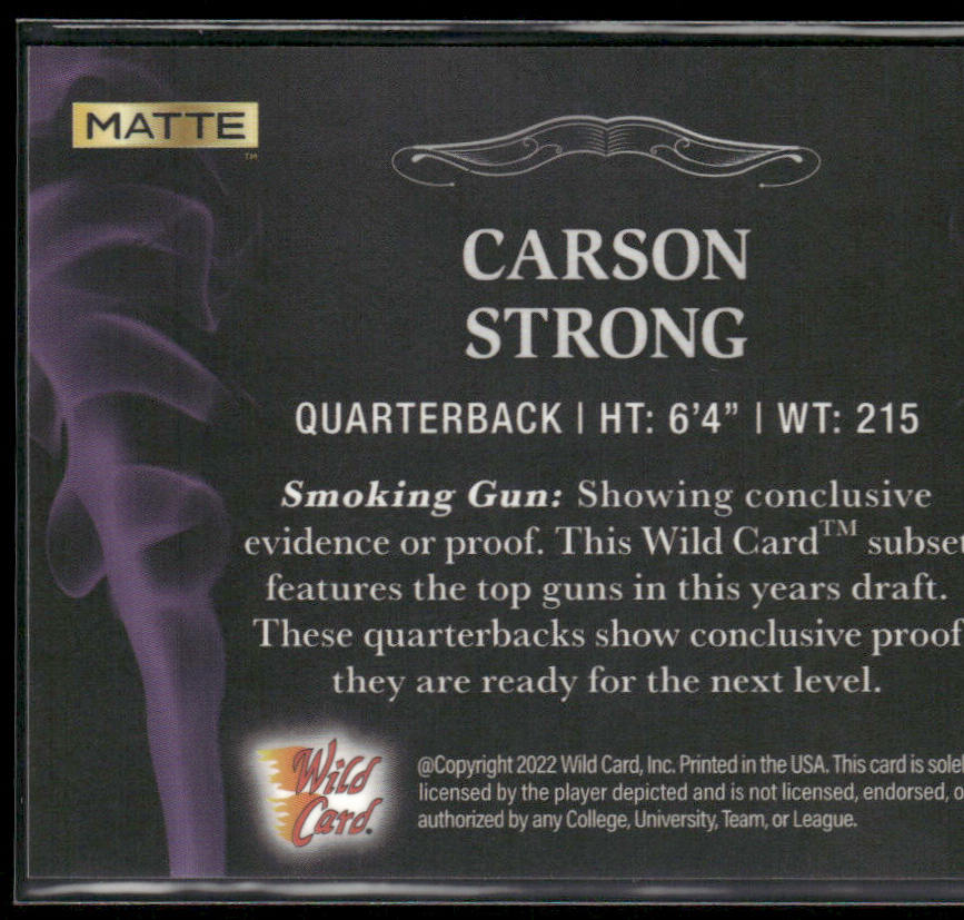 Carson Strong 2022 Wild Card Matte Smoking Guns Black/Purple #SG-10