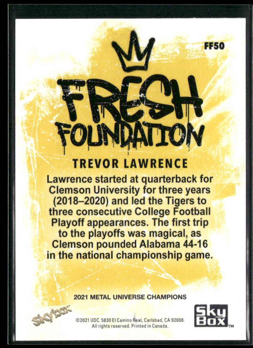 Trevor Lawrence 2021 SkyBox Metal Universe Champions Fresh Foundation #FF50