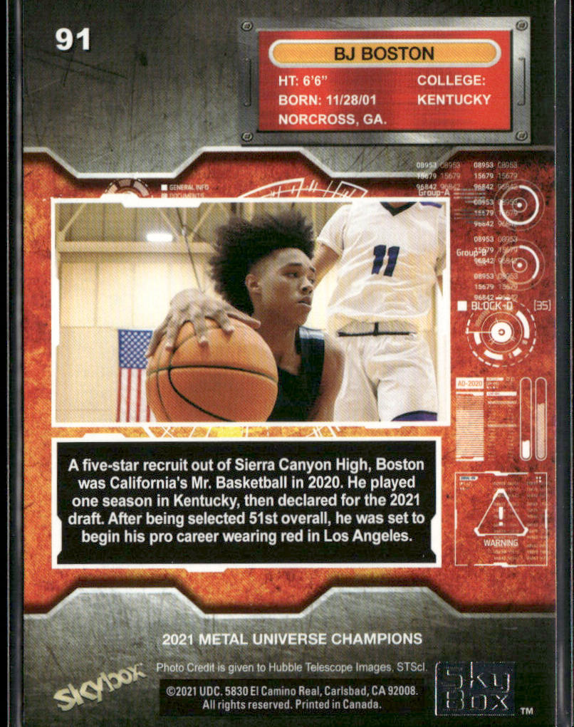 BJ Boston 2021 SkyBox Metal Universe Champions #91