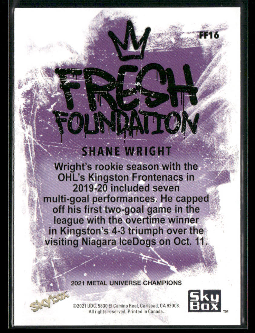 Shane Wright 2021 SkyBox Metal Universe Champions Fresh Foundation #FF16 back
