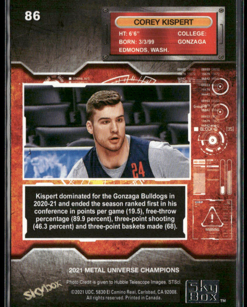 Corey Kispert 2021 SkyBox Metal Universe Champions #86 back