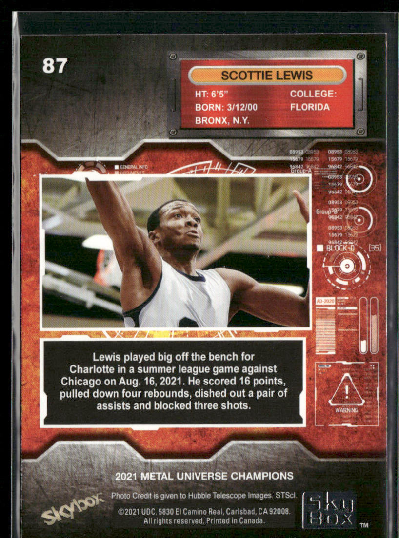 Scottie Lewis 2021 SkyBox Metal Universe Champions #87 back