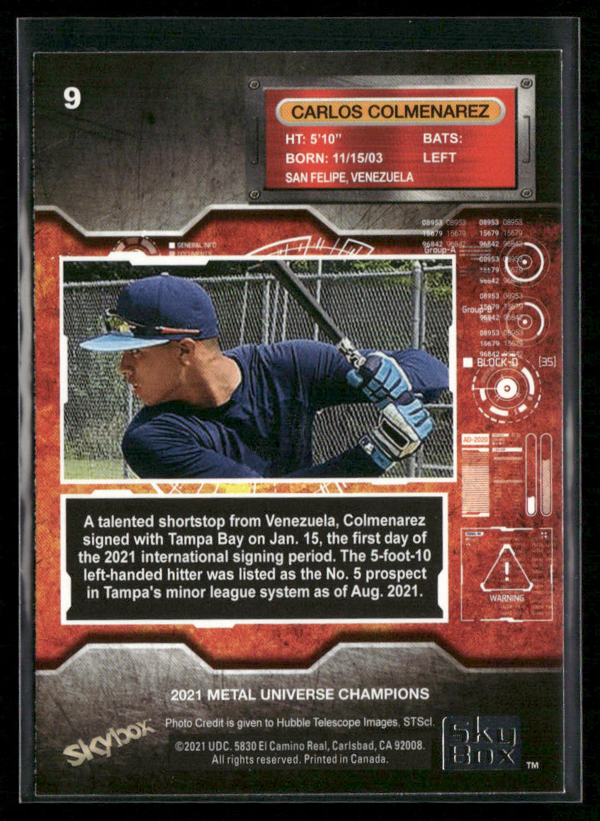 Carlos Colmenarez 2021 SkyBox Metal Universe Champions #9 back