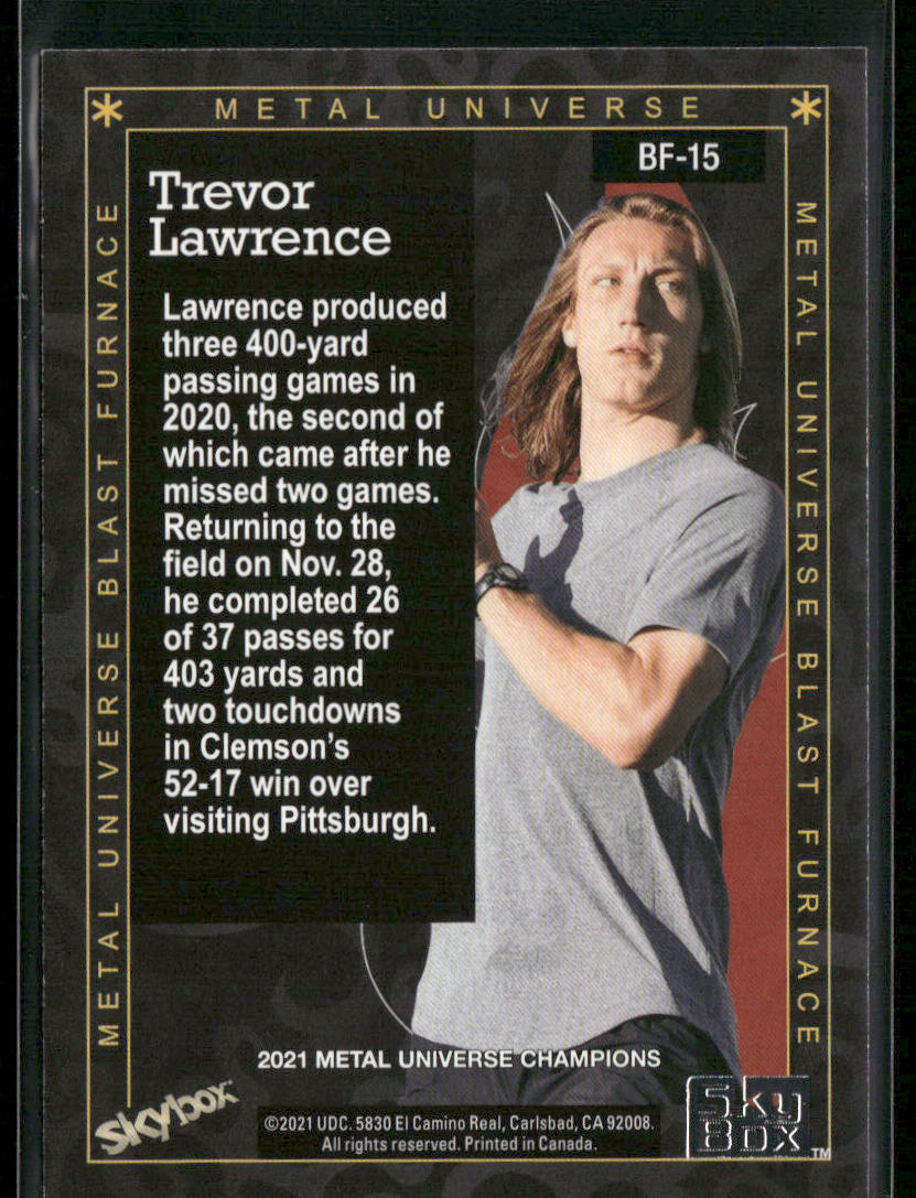 Trevor Lawrence 2021 SkyBox Metal Universe Champions Blast Furnace #BF-15