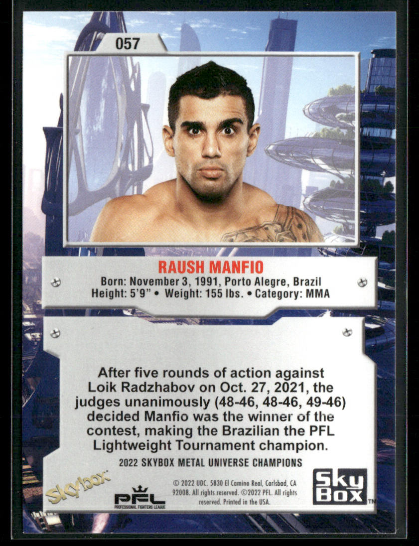Raush Manfio 2022 SkyBox Metal Universe Champions #057 back