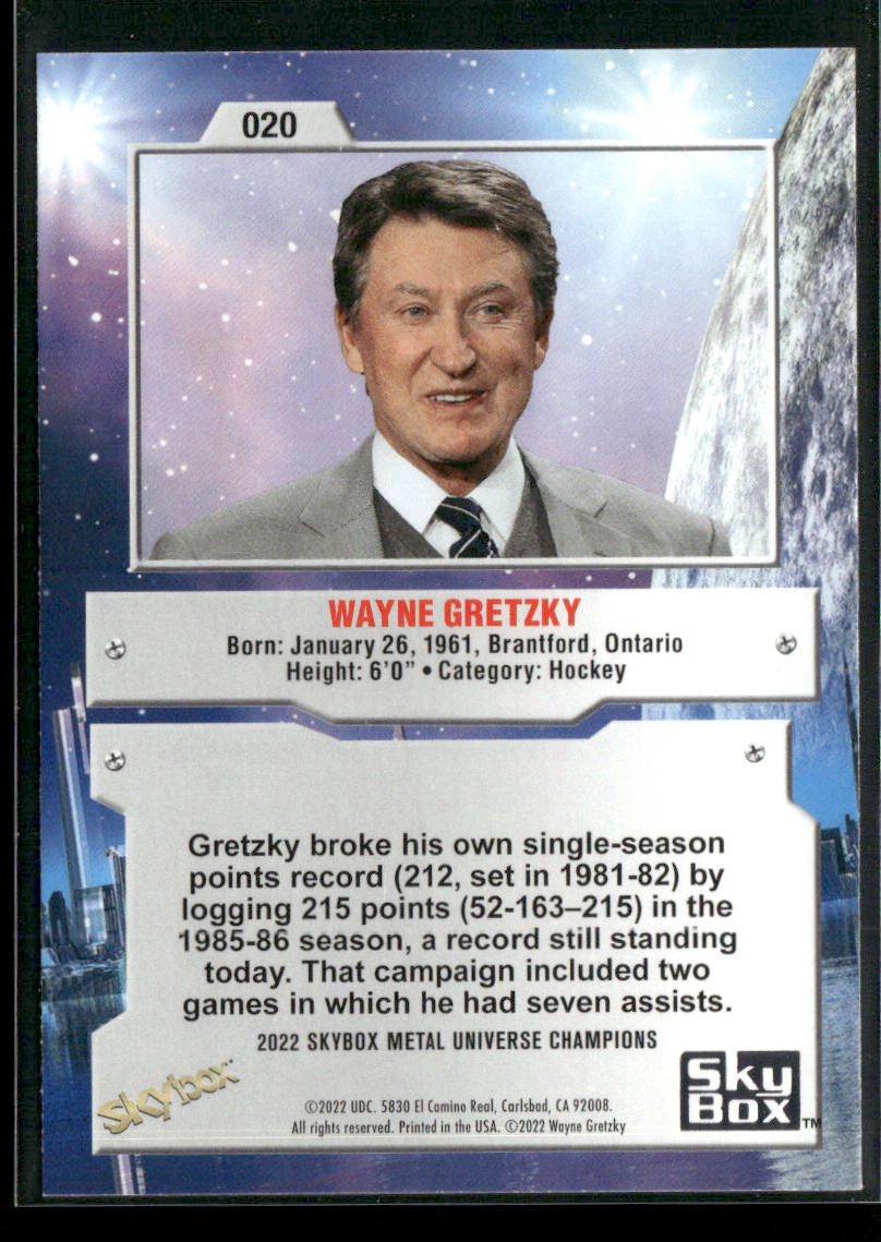 Wayne Gretzky 2022 SkyBox Metal Universe Champions #020 back