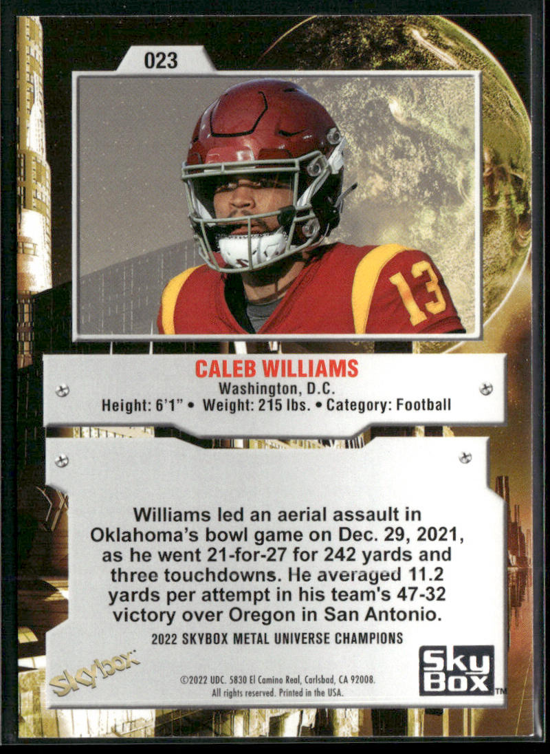Caleb Williams 2022 SkyBox Metal Universe Champions #023 back