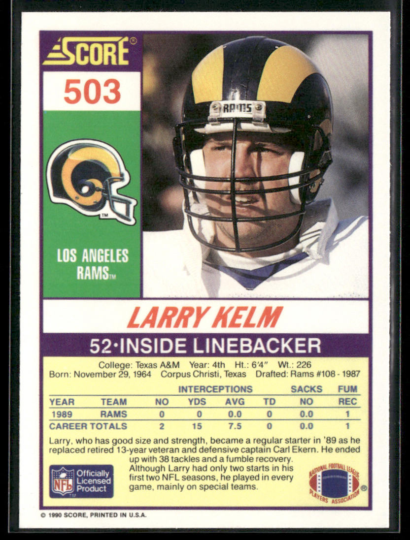 Larry Kelm 1990 Score #503 RC Los Angeles Rams back