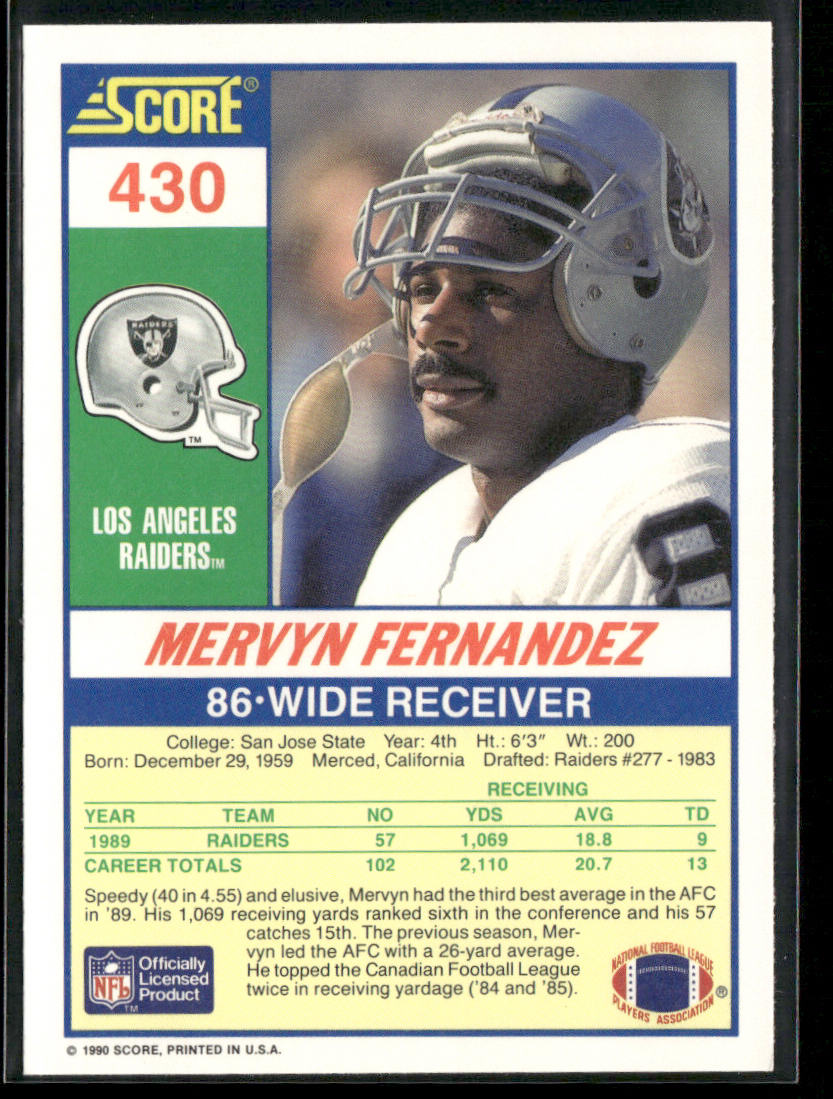 Mervyn Fernandez 1990 Score #430 Los Angeles Raiders