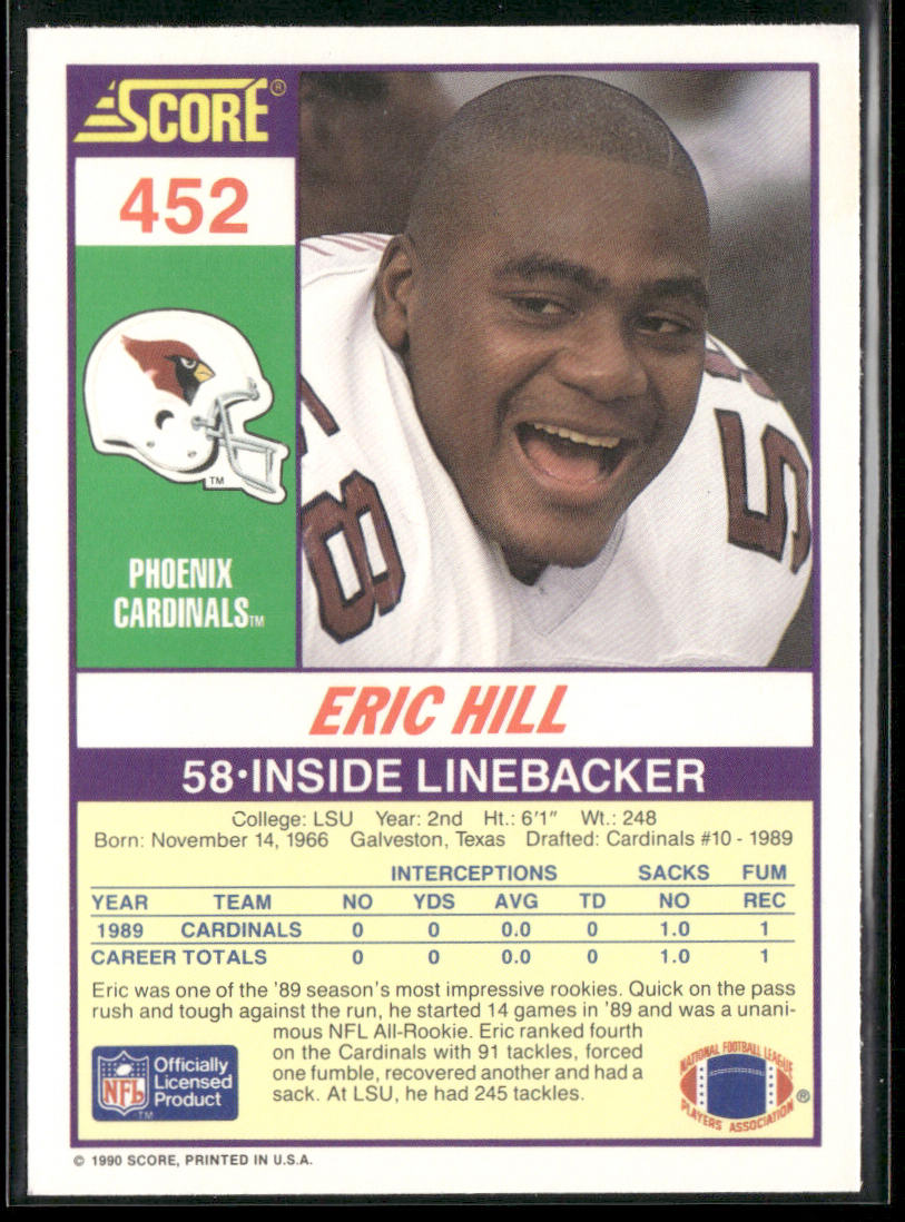 Eric Hill 1990 Score #452 Phoenix Cardinals back