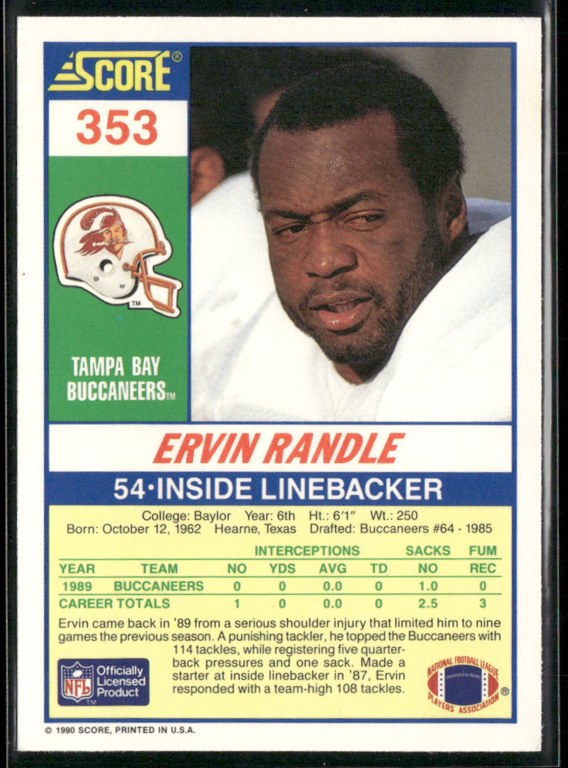 Ervin Randle 1990 Score #353 Tampa Bay Buccaneers back