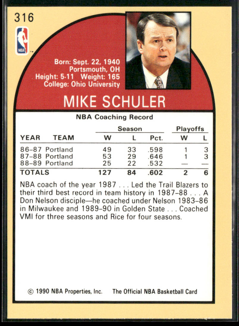 Mike Schuler 1990-91 Hoops #316 Los Angeles Clippers