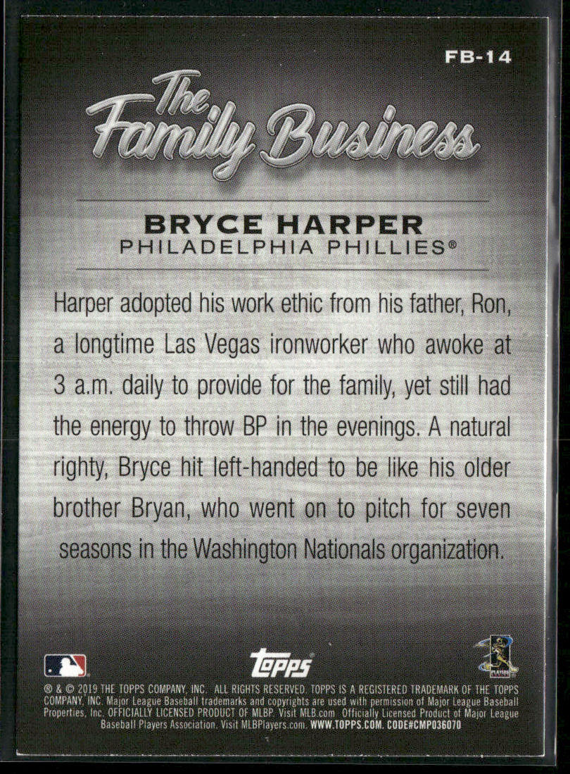 Bryce Harper 2019 Topps Update The Family Business #FB-14 Philadelphia Phillies