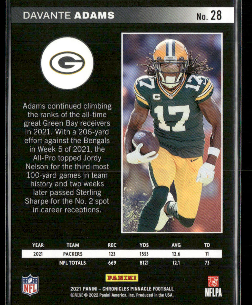 Davante Adams 2021 Panini Chronicles Pinnacle #28 Green Bay Packers