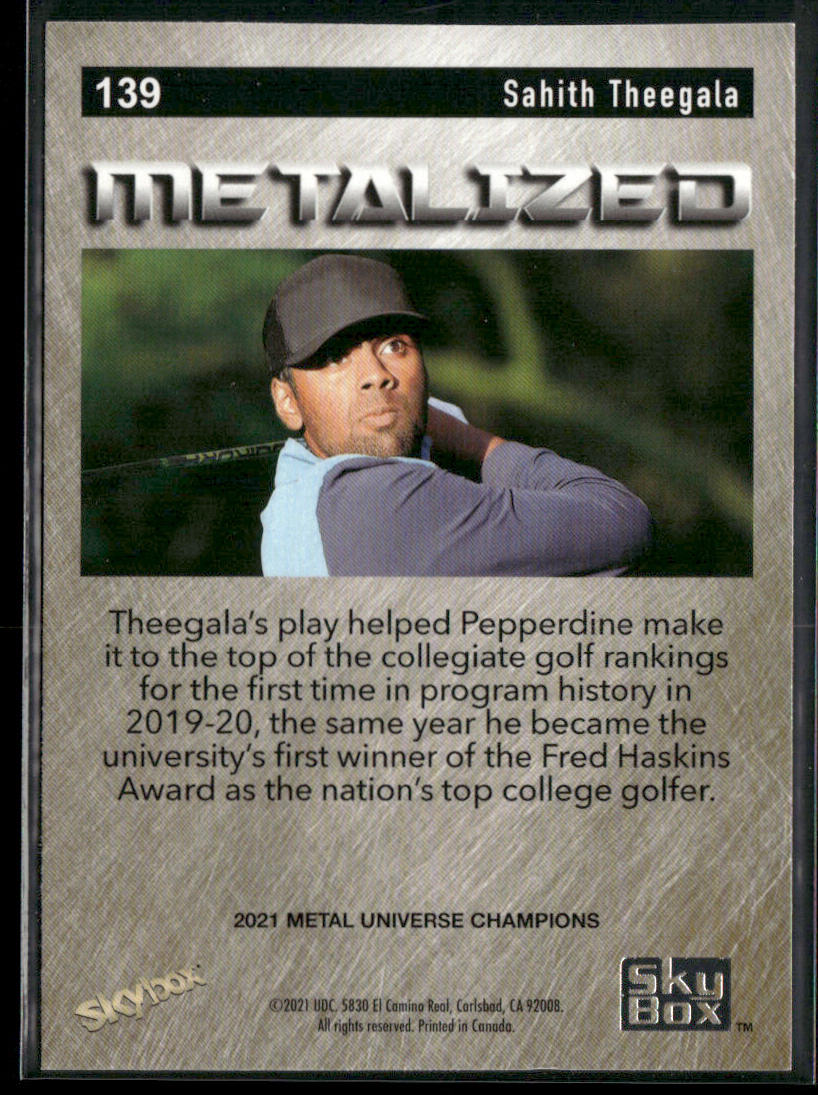 Sahith Theegala 2021 SkyBox Metal Universe Champions Copper #139