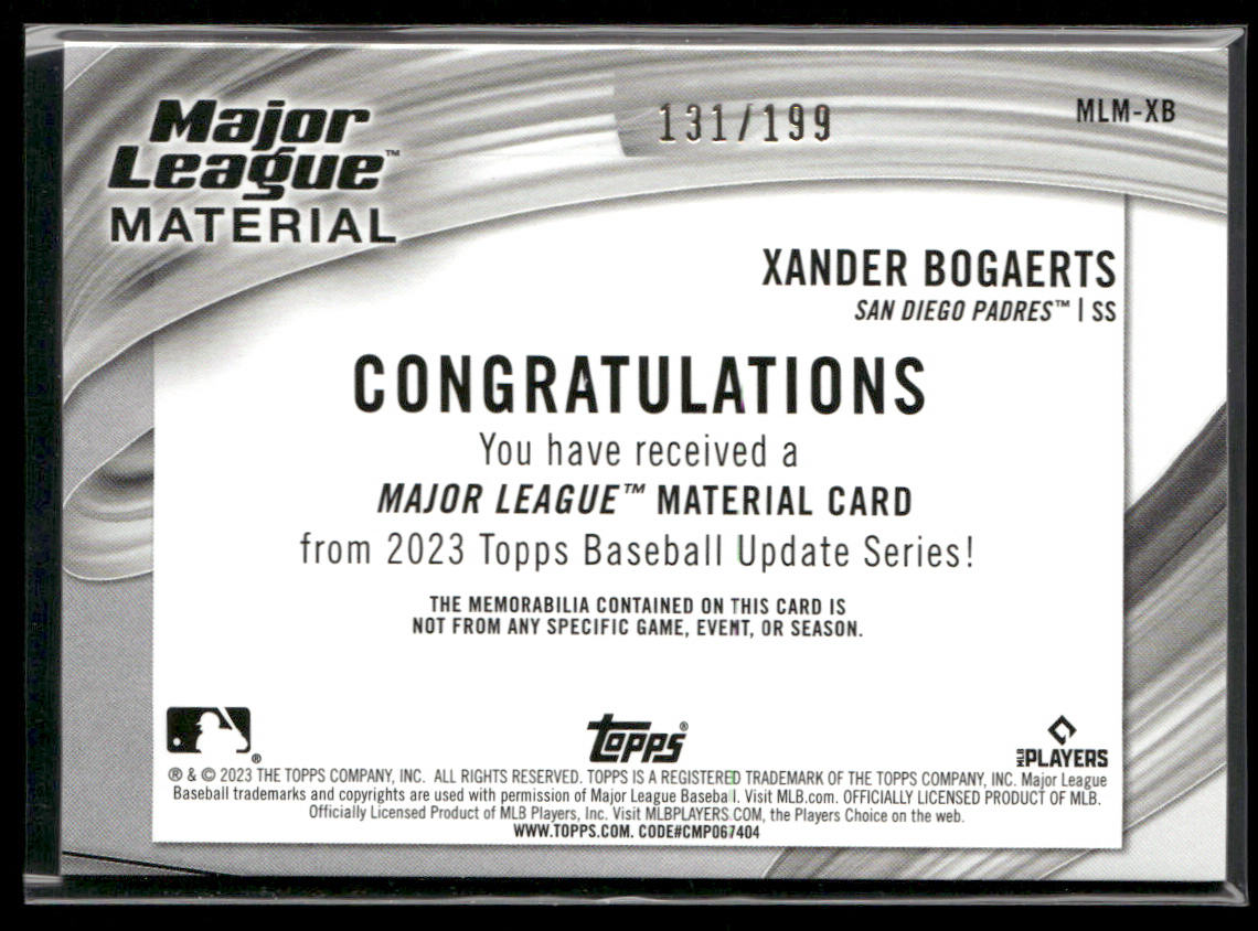 Xander Bogaerts 2023 Topps Update Major League Material #MLM-XB MEM Padres