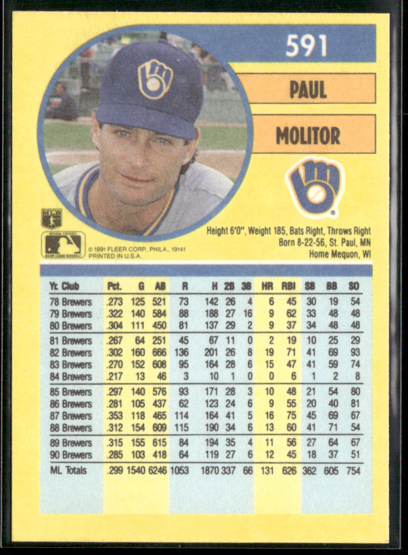 Paul Molitor 1991 Fleer #591 Milwaukee Brewers