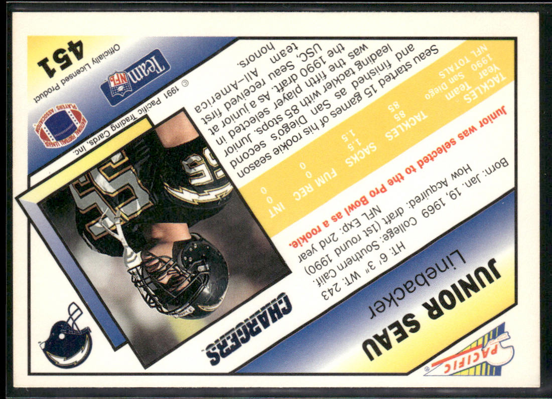 Junior Seau 1991 Pacific #451 San Diego Chargers back