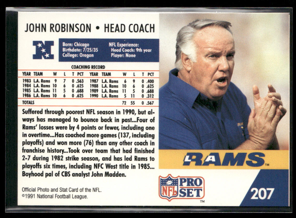 John Robinson 1991 Pro Set #207 Los Angeles Rams