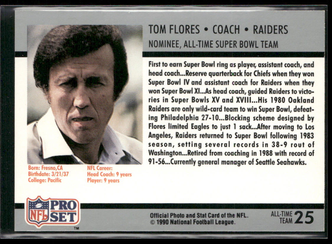 Tom Flores 1990-91 Pro Set Super Bowl XXV Silver Anniversary Commemorative #25