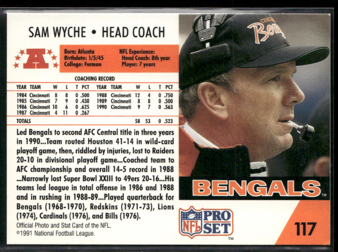 Sam Wyche 1991 Pro Set #117 Cincinnati Bengals back
