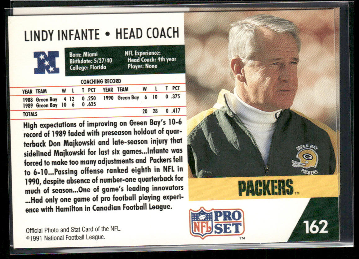 Lindy Infante 1991 Pro Set #162 Green Bay Packers back