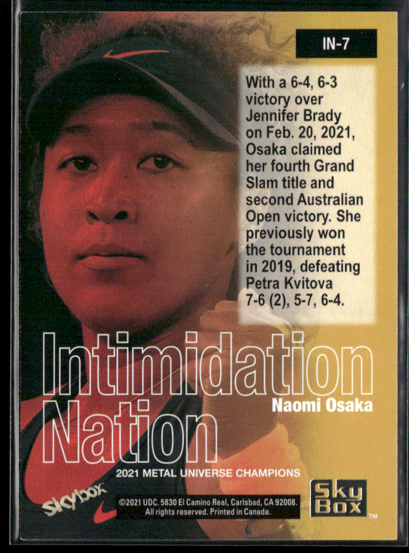Naomi Osaka 2021 SkyBox Metal Universe Champions Intimidation Nation #IN-7