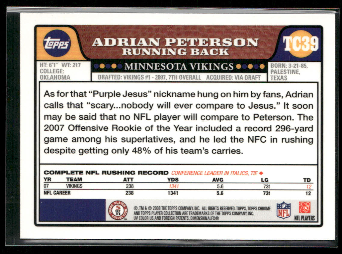 Adrian Peterson 2008 Topps Chrome #TC39 Minnesota Vikings