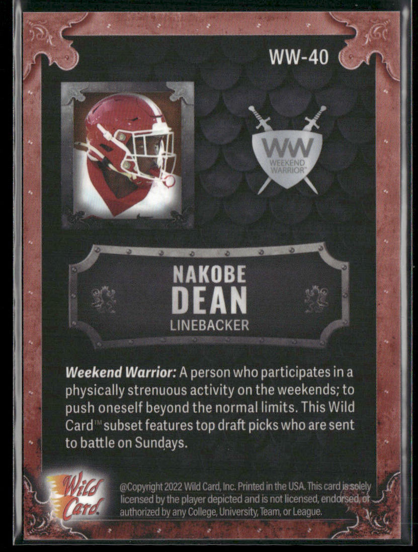 Nakobe Dean 2022 Wild Card Matte Weekend Warrior Crimson/Black/Orange #WW-40
