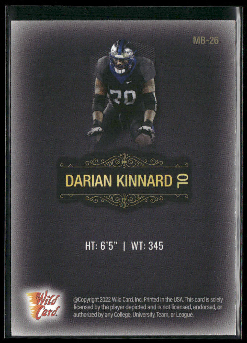 Darian Kinnard 2022 Wild Card Matte Black #MB-26 Kentucky Wildcats